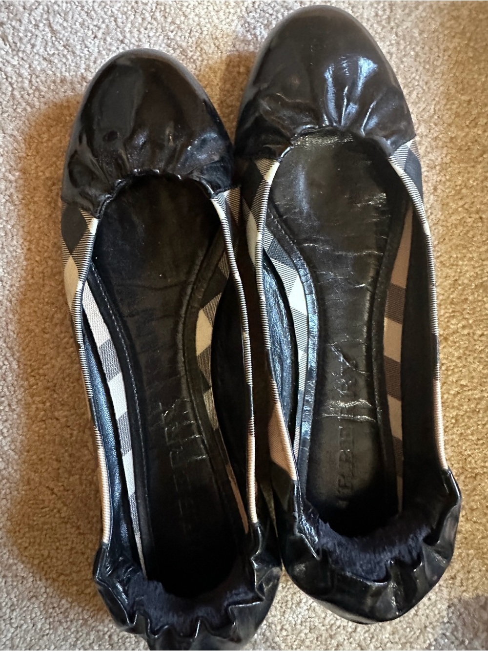 Burberry Black Leather Ballet Flats with matching bag
